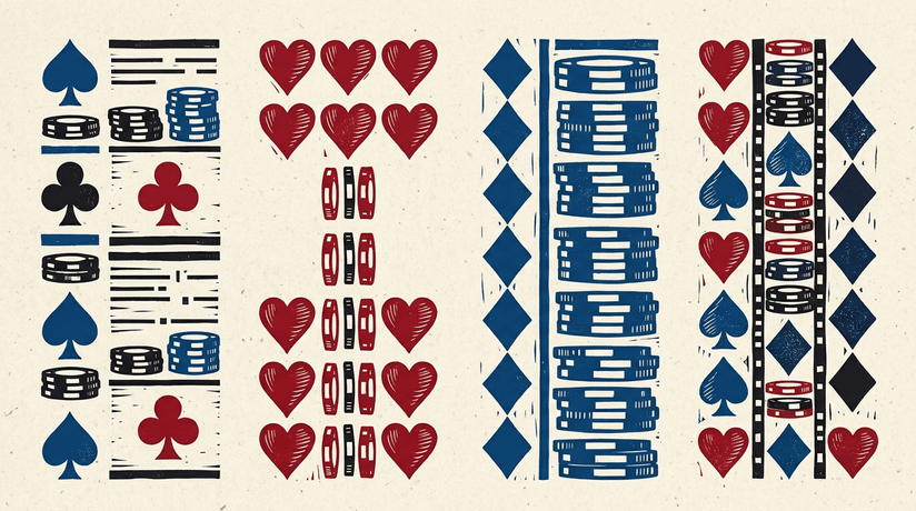Generated graphic of chip stacks in card red, chip blue and grey.